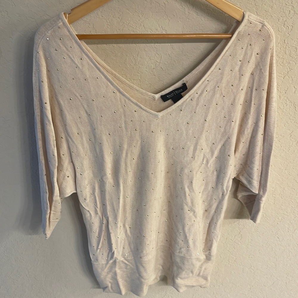 White House Black Market Gold beaded sweater, excellent condition